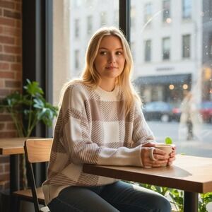 Abercrombie Fitch Women XS Plaid Crew Neck Sweater Knit Cream Beige Cabin Preppy